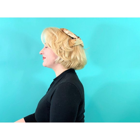 Vintage 1950s Floral Cap Brown Printed Round Hat - Picture 3 of 10